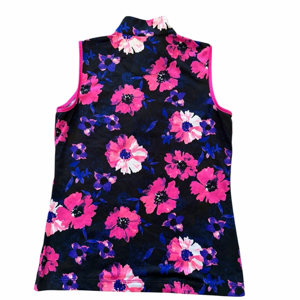 Tail Black Sleeveless Zip Golf Top with Pink Floral Print a Size XS - Picture 2 of 3